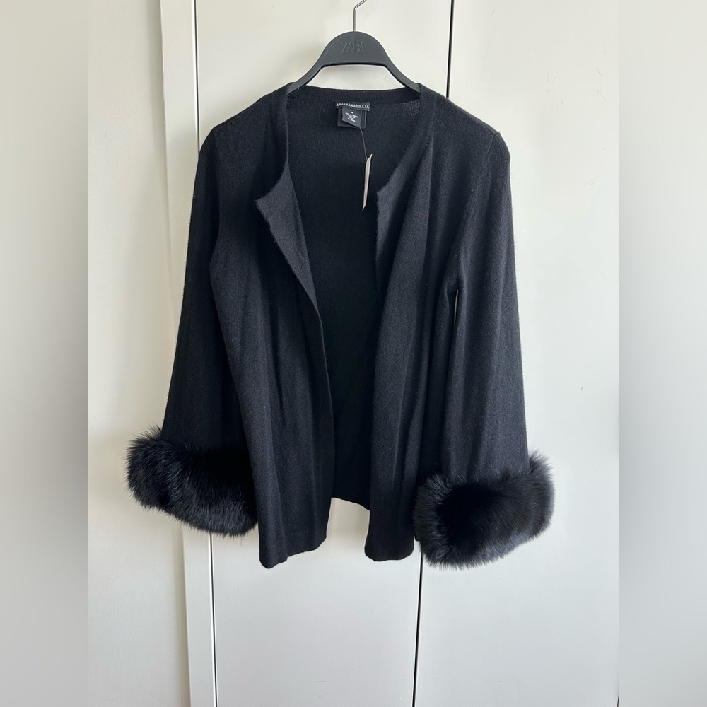 Sofia Cashmere Black Blazer with Fox Fur Cuffs